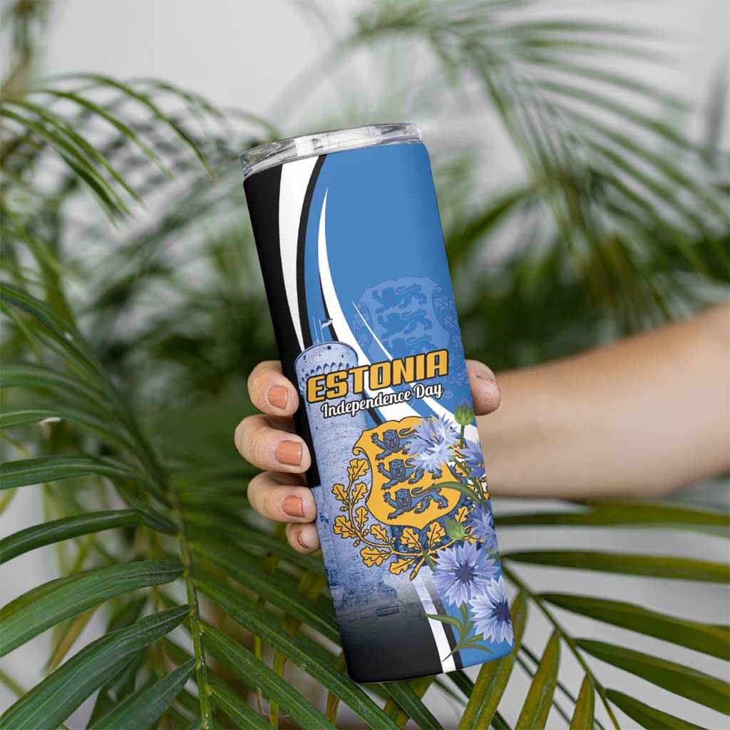 Estonia Independence Day Personalized Skinny Tumbler Pikk Hermann Tower Estonian Pride