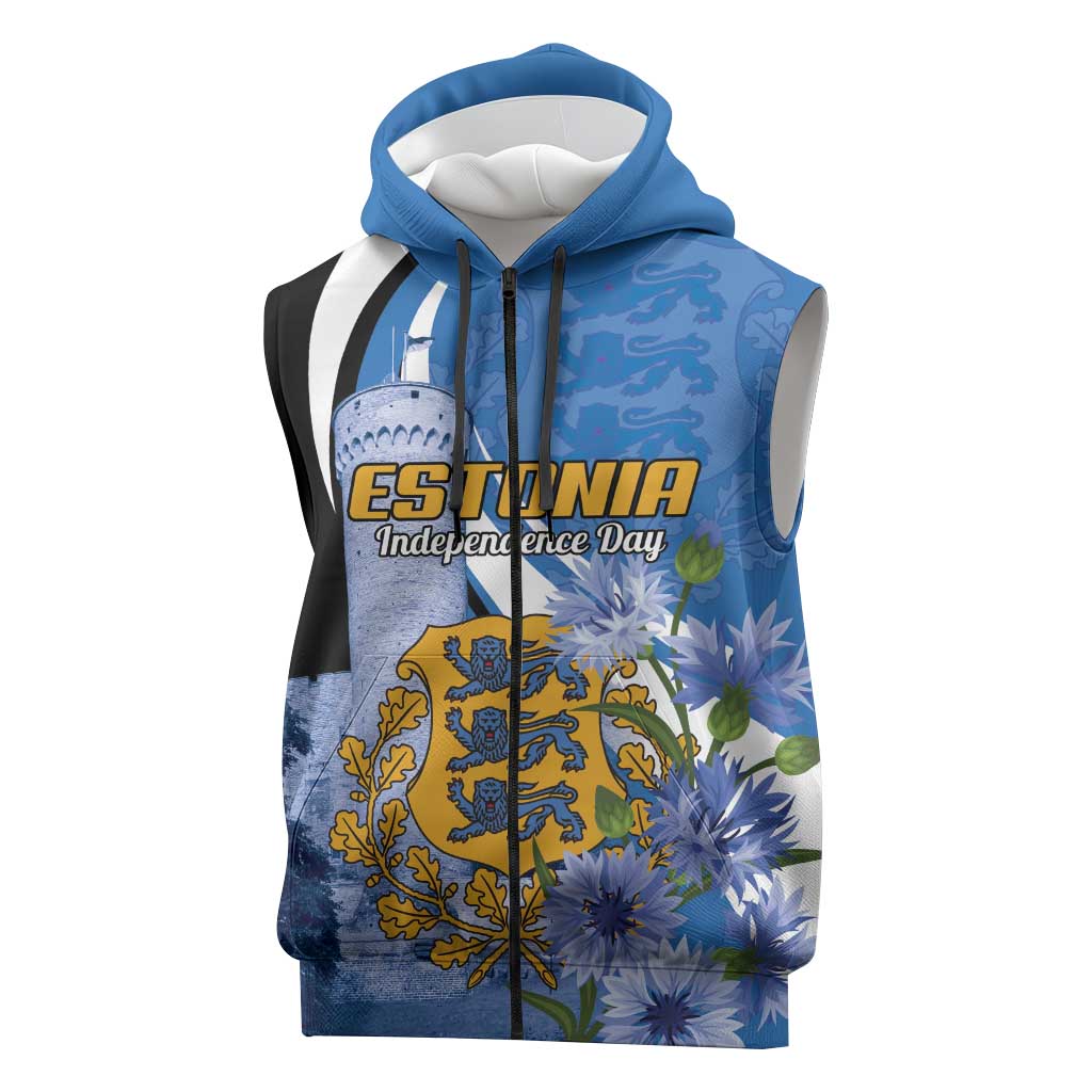 Estonia Independence Day Personalized Sleeveless Zip Hoodie Pikk Hermann Tower Estonian Pride