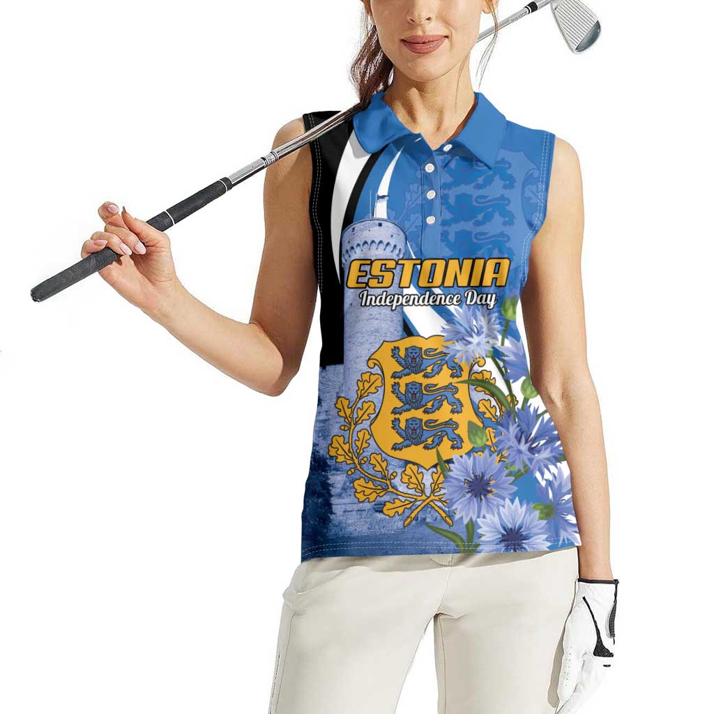 Estonia Independence Day Personalized Women Sleeveless Polo Shirt Pikk Hermann Tower Estonian Pride