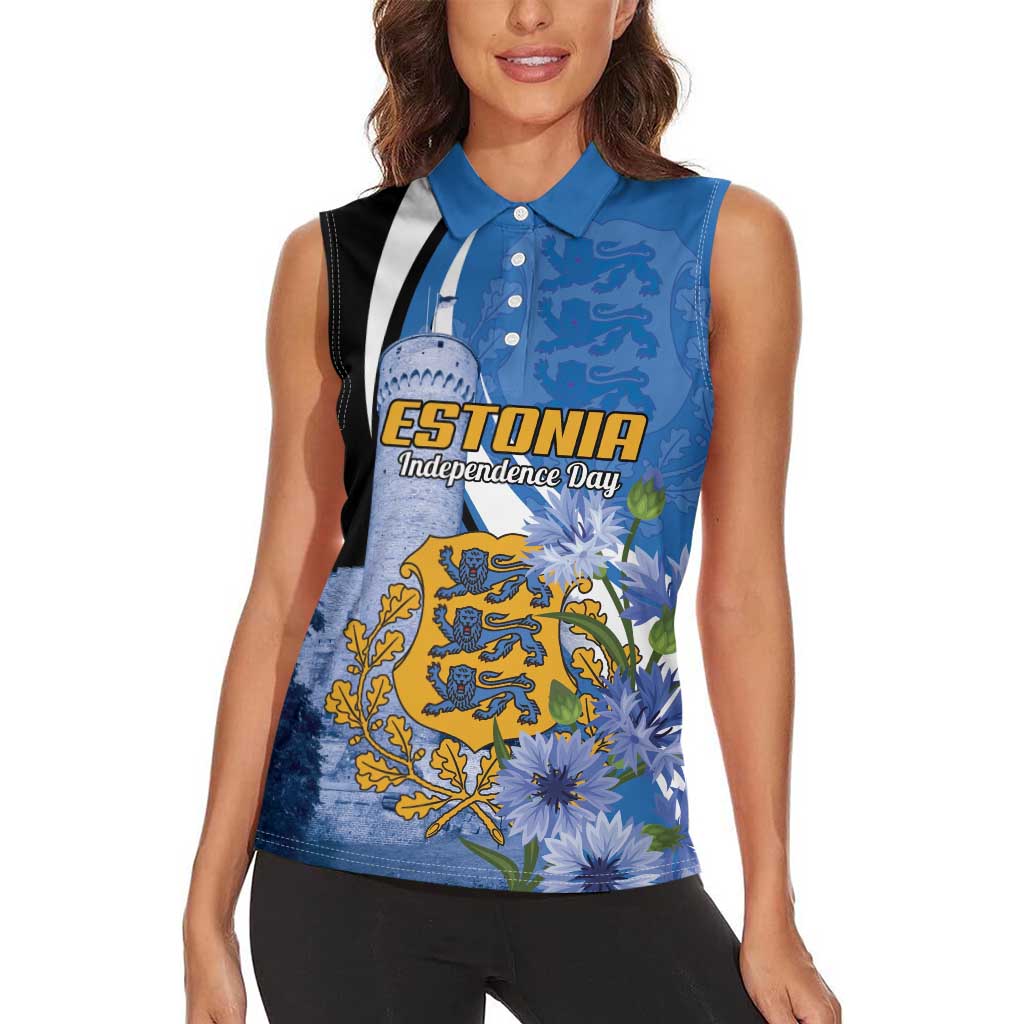 Estonia Independence Day Personalized Women Sleeveless Polo Shirt Pikk Hermann Tower Estonian Pride