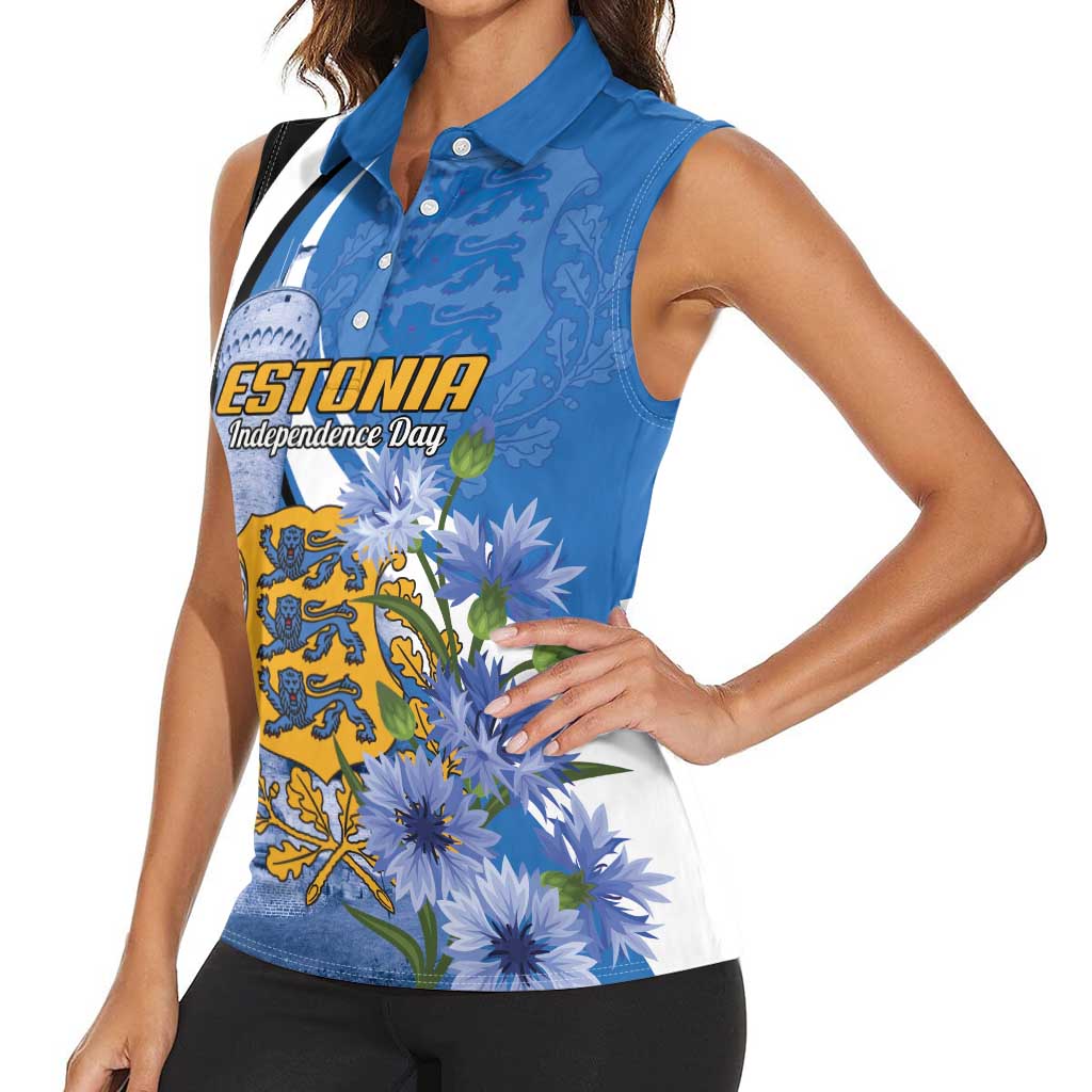 Estonia Independence Day Personalized Women Sleeveless Polo Shirt Pikk Hermann Tower Estonian Pride