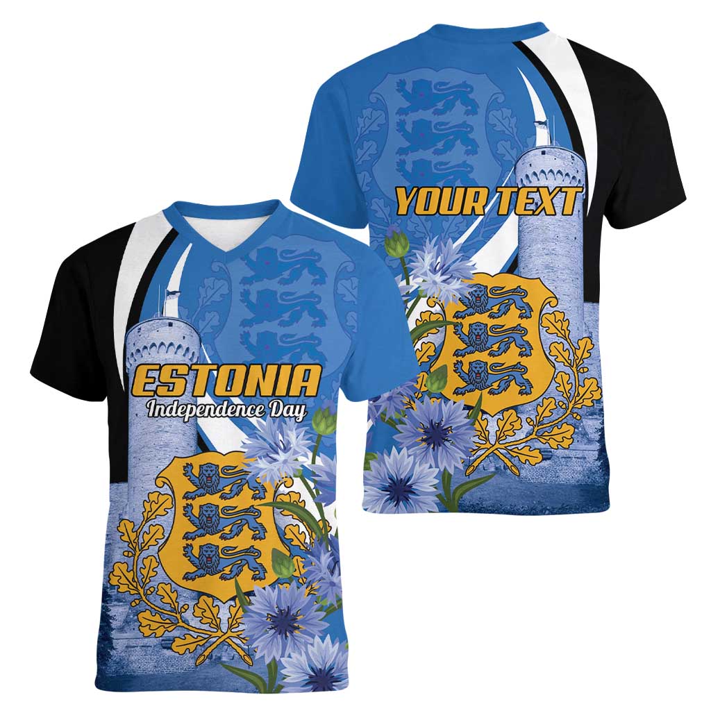 Estonia Independence Day Personalized Women V-Neck T-Shirt Pikk Hermann Tower Estonian Pride