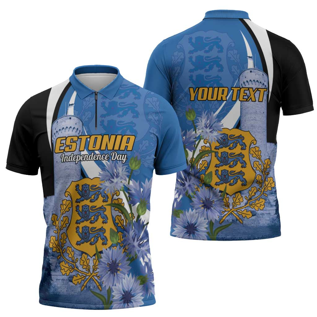 Estonia Independence Day Personalized Zipper Polo Shirt Pikk Hermann Tower Estonian Pride