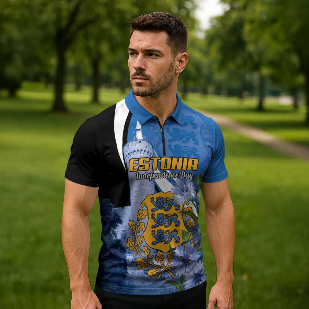 Estonia Independence Day Personalized Zipper Polo Shirt Pikk Hermann Tower Estonian Pride