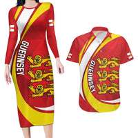 Guernsey Coat Of Arms Couples Matching Long Sleeve Bodycon Dress and Hawaiian Shirt Sporty Style