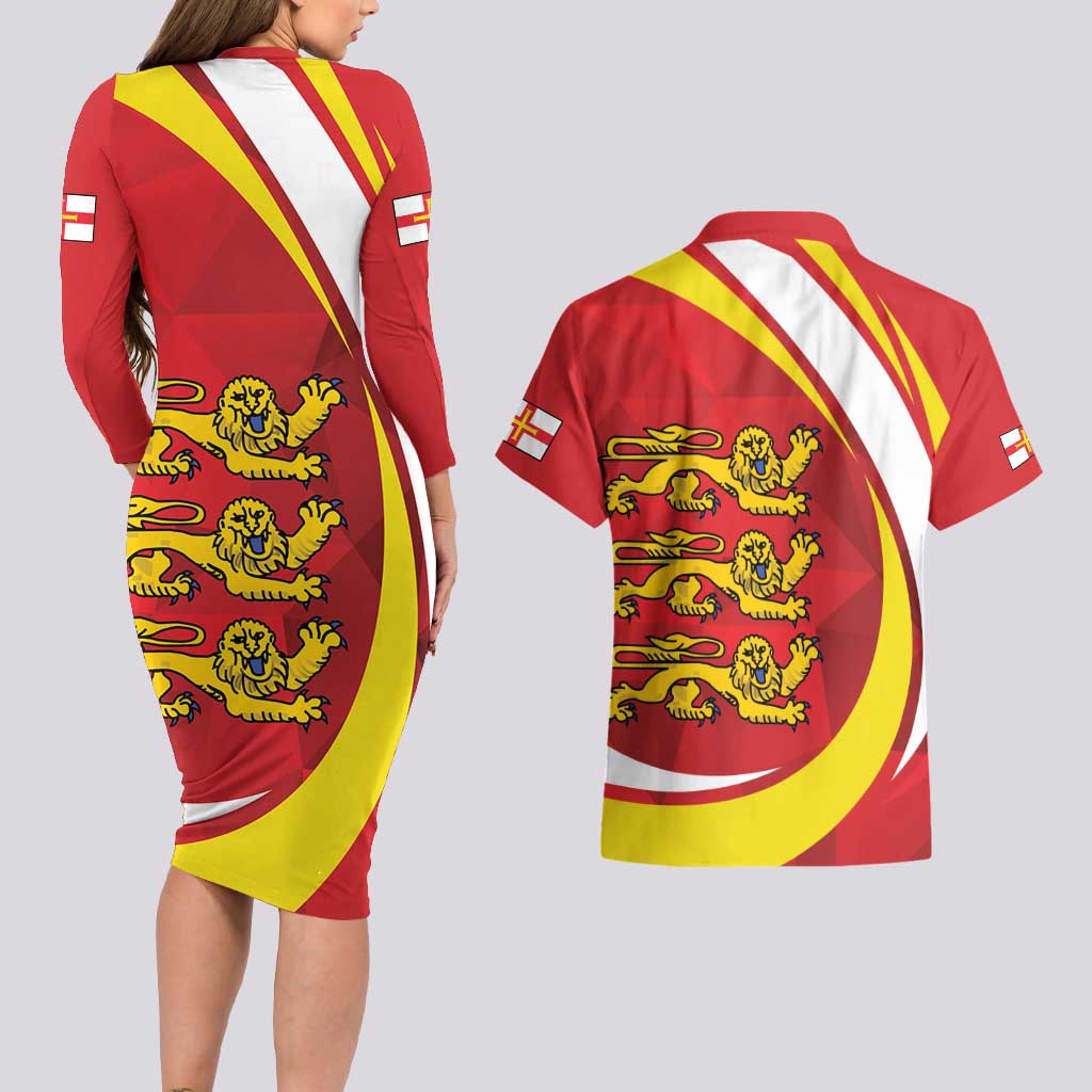 Guernsey Coat Of Arms Couples Matching Long Sleeve Bodycon Dress and Hawaiian Shirt Sporty Style