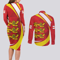 Guernsey Coat Of Arms Couples Matching Long Sleeve Bodycon Dress and Long Sleeve Button Shirt Sporty Style