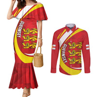 Guernsey Coat Of Arms Couples Matching Mermaid Dress and Long Sleeve Button Shirt Sporty Style