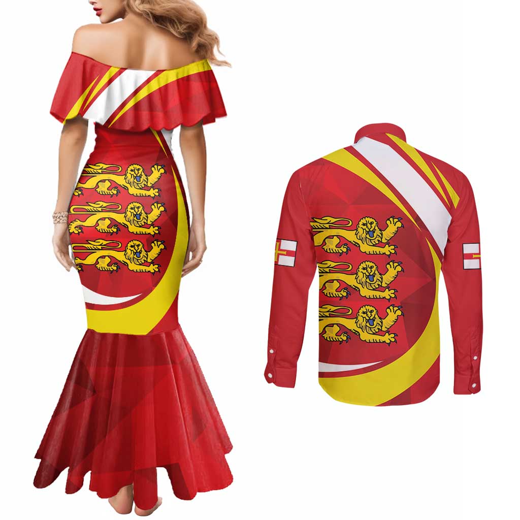 Guernsey Coat Of Arms Couples Matching Mermaid Dress and Long Sleeve Button Shirt Sporty Style