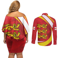 Guernsey Coat Of Arms Couples Matching Off Shoulder Short Dress and Long Sleeve Button Shirt Sporty Style