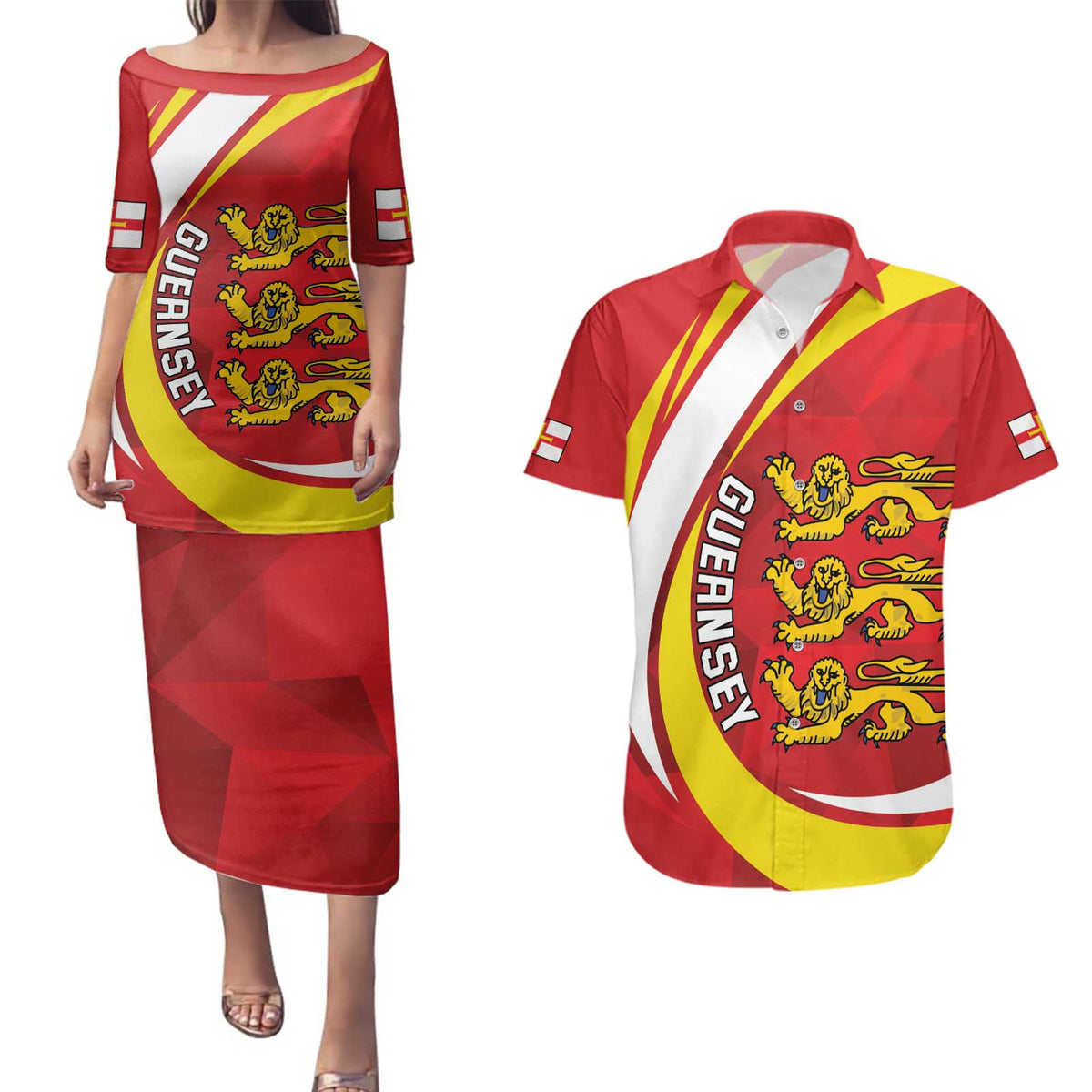 Guernsey Coat Of Arms Couples Matching Puletasi and Hawaiian Shirt Sporty Style