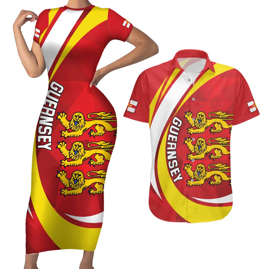 Guernsey Coat Of Arms Couples Matching Short Sleeve Bodycon Dress and Hawaiian Shirt Sporty Style