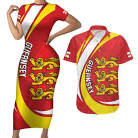 Guernsey Coat Of Arms Couples Matching Short Sleeve Bodycon Dress and Hawaiian Shirt Sporty Style