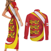 Guernsey Coat Of Arms Couples Matching Short Sleeve Bodycon Dress and Long Sleeve Button Shirt Sporty Style