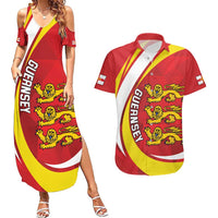 Guernsey Coat Of Arms Couples Matching Summer Maxi Dress and Hawaiian Shirt Sporty Style