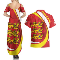 Guernsey Coat Of Arms Couples Matching Summer Maxi Dress and Hawaiian Shirt Sporty Style