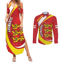 Guernsey Coat Of Arms Couples Matching Summer Maxi Dress and Long Sleeve Button Shirt Sporty Style