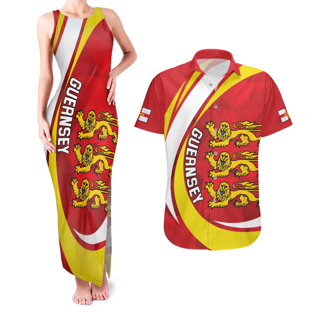 Guernsey Coat Of Arms Couples Matching Tank Maxi Dress and Hawaiian Shirt Sporty Style