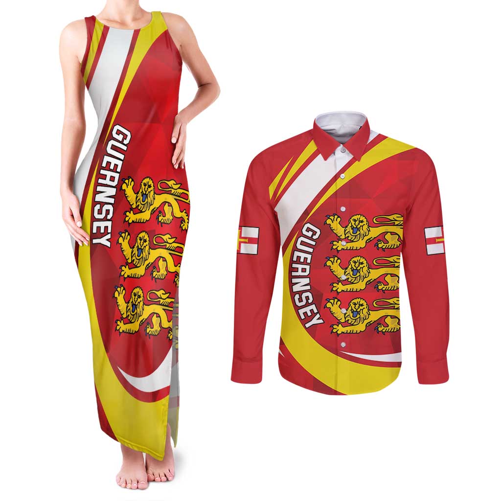 Guernsey Coat Of Arms Couples Matching Tank Maxi Dress and Long Sleeve Button Shirt Sporty Style