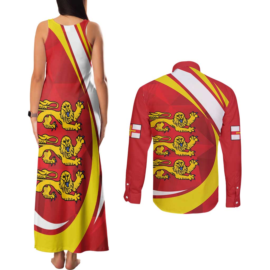 Guernsey Coat Of Arms Couples Matching Tank Maxi Dress and Long Sleeve Button Shirt Sporty Style