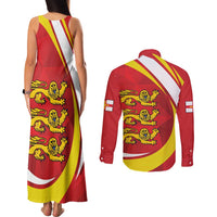 Guernsey Coat Of Arms Couples Matching Tank Maxi Dress and Long Sleeve Button Shirt Sporty Style