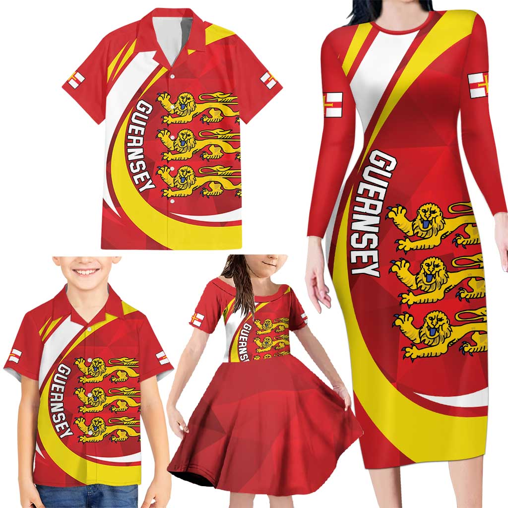 Guernsey Coat Of Arms Family Matching Long Sleeve Bodycon Dress and Hawaiian Shirt Sporty Style