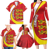 Guernsey Coat Of Arms Family Matching Long Sleeve Bodycon Dress and Hawaiian Shirt Sporty Style