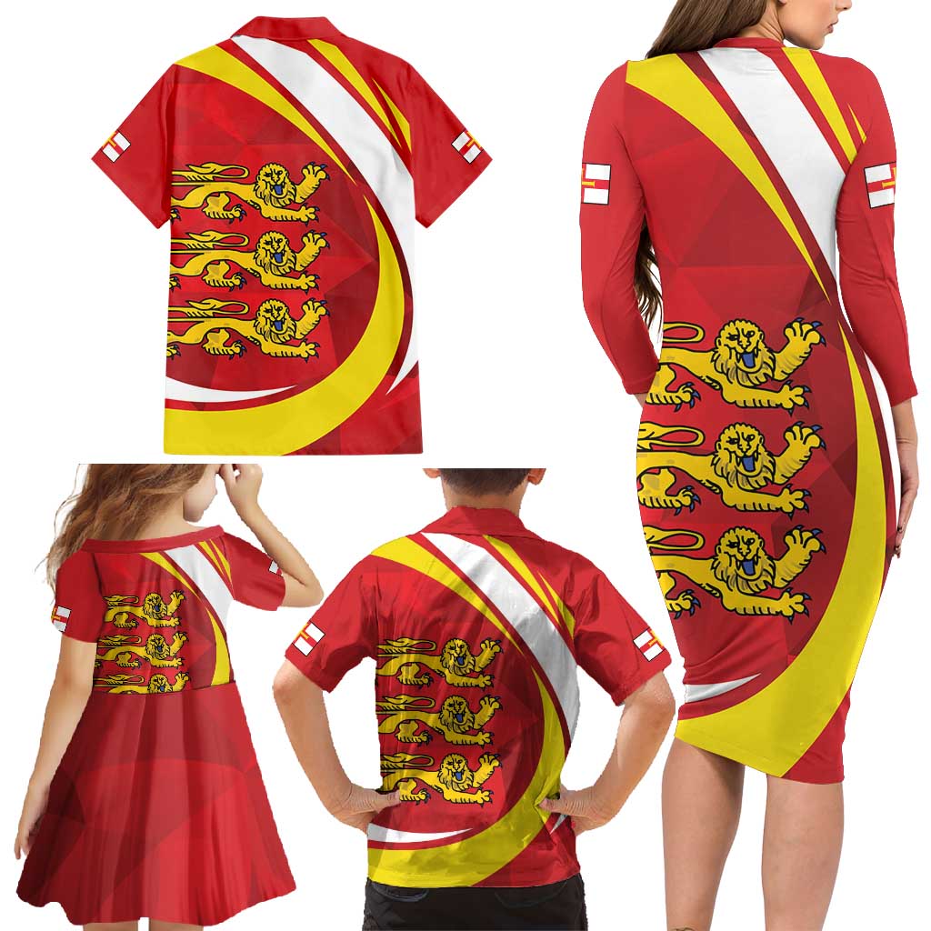 Guernsey Coat Of Arms Family Matching Long Sleeve Bodycon Dress and Hawaiian Shirt Sporty Style
