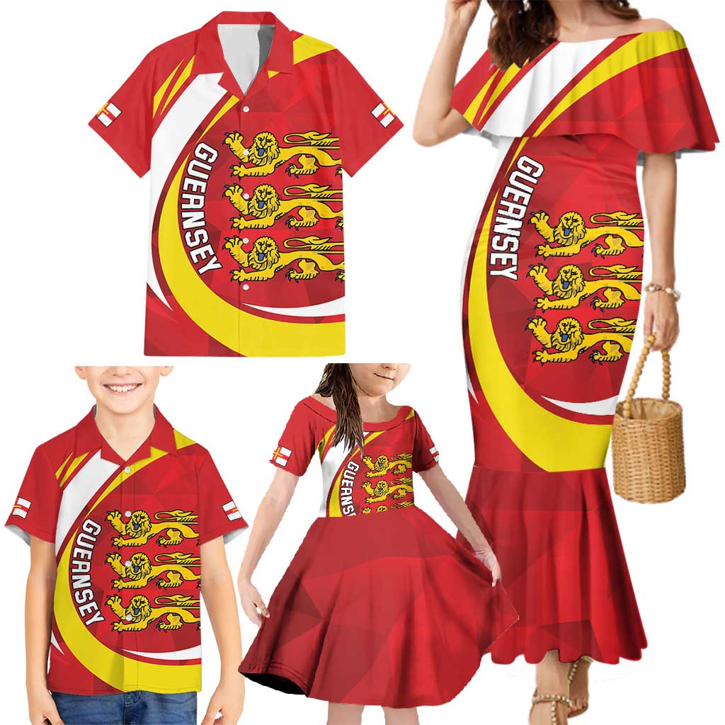 Guernsey Coat Of Arms Family Matching Mermaid Dress and Hawaiian Shirt Sporty Style