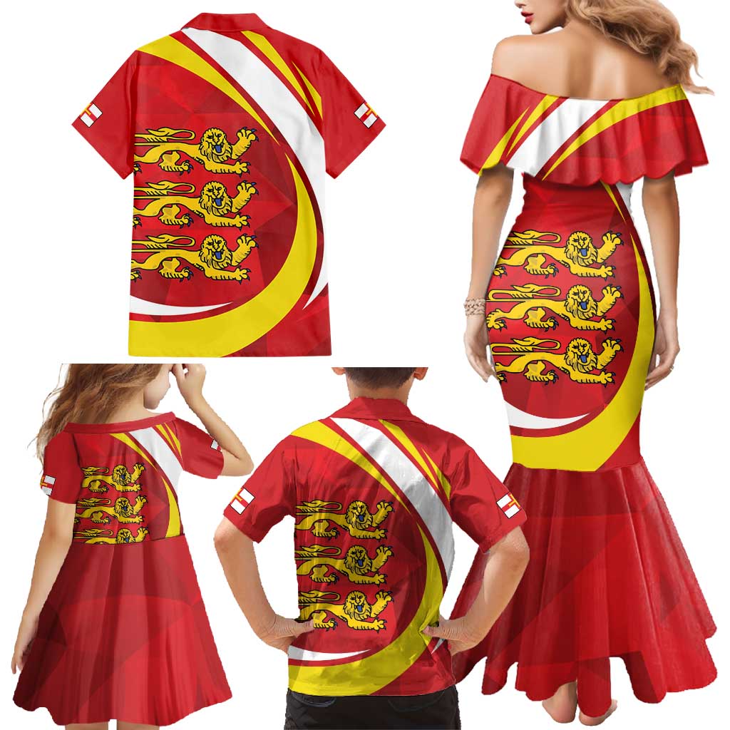 Guernsey Coat Of Arms Family Matching Mermaid Dress and Hawaiian Shirt Sporty Style