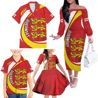 Guernsey Coat Of Arms Family Matching Off The Shoulder Long Sleeve Dress and Hawaiian Shirt Sporty Style