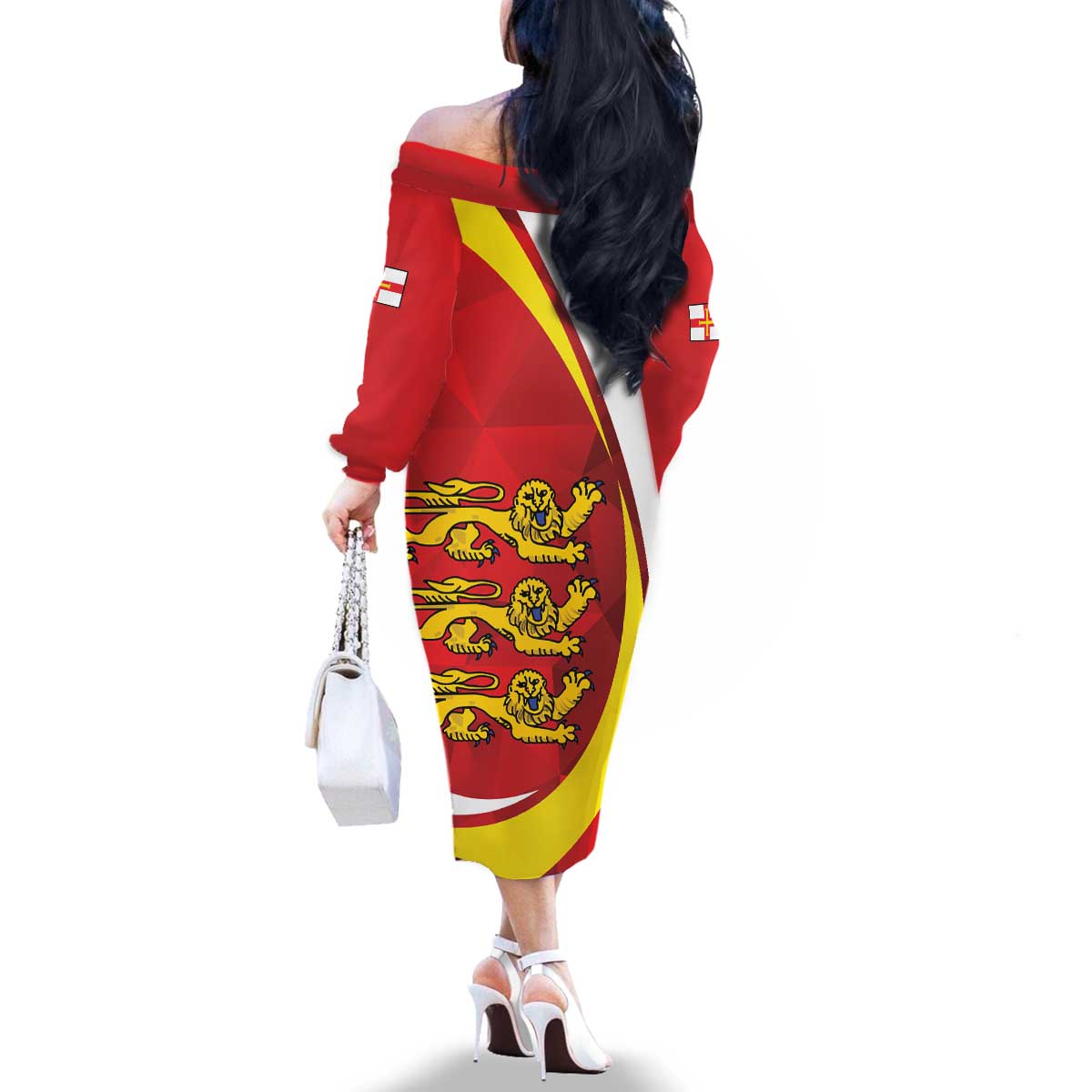 Guernsey Coat Of Arms Family Matching Off The Shoulder Long Sleeve Dress and Hawaiian Shirt Sporty Style