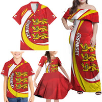 Guernsey Coat Of Arms Family Matching Off Shoulder Maxi Dress and Hawaiian Shirt Sporty Style