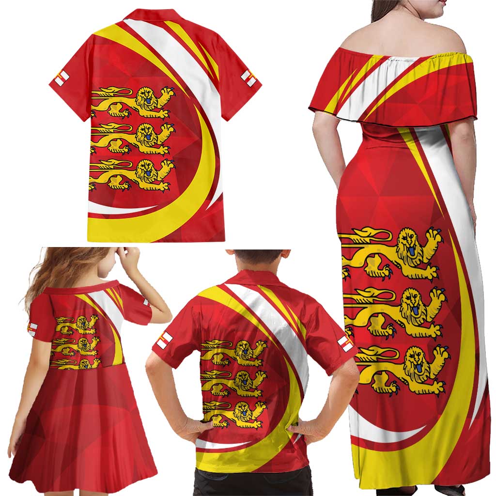 Guernsey Coat Of Arms Family Matching Off Shoulder Maxi Dress and Hawaiian Shirt Sporty Style