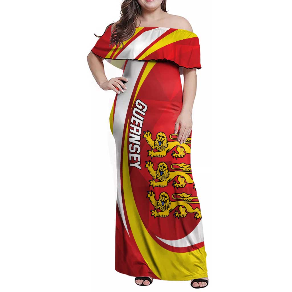 Guernsey Coat Of Arms Family Matching Off Shoulder Maxi Dress and Hawaiian Shirt Sporty Style