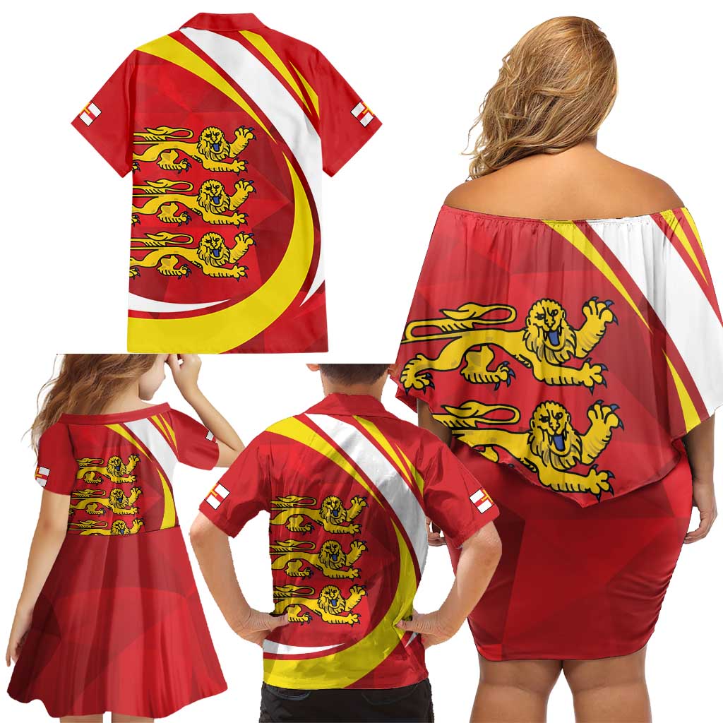 Guernsey Coat Of Arms Family Matching Off Shoulder Short Dress and Hawaiian Shirt Sporty Style
