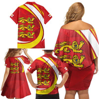 Guernsey Coat Of Arms Family Matching Off Shoulder Short Dress and Hawaiian Shirt Sporty Style
