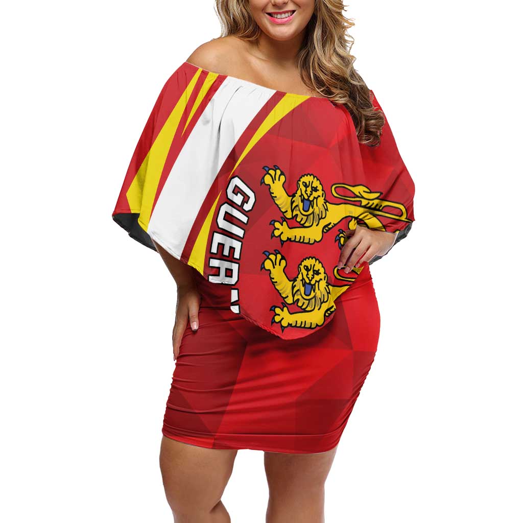 Guernsey Coat Of Arms Family Matching Off Shoulder Short Dress and Hawaiian Shirt Sporty Style