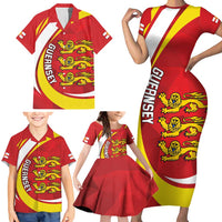 Guernsey Coat Of Arms Family Matching Short Sleeve Bodycon Dress and Hawaiian Shirt Sporty Style