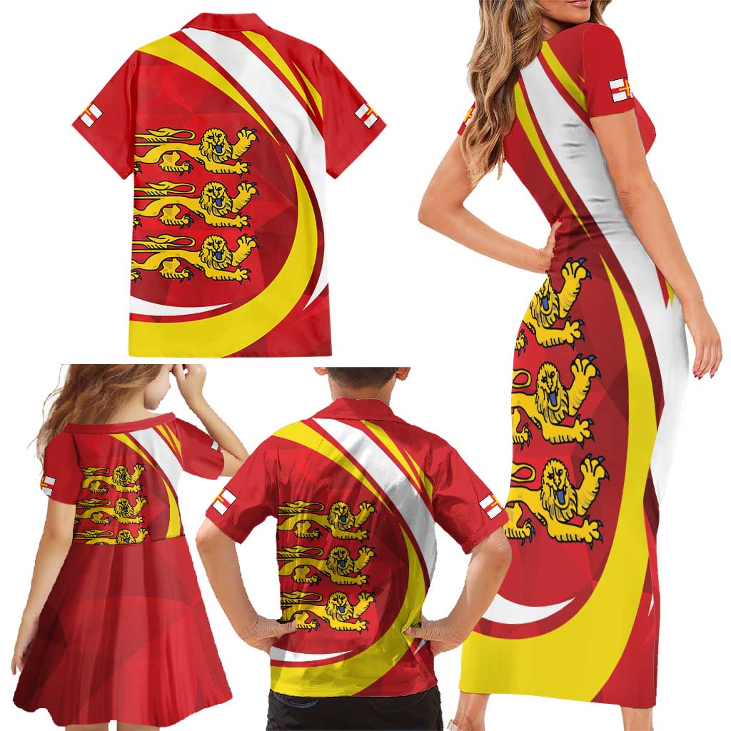Guernsey Coat Of Arms Family Matching Short Sleeve Bodycon Dress and Hawaiian Shirt Sporty Style