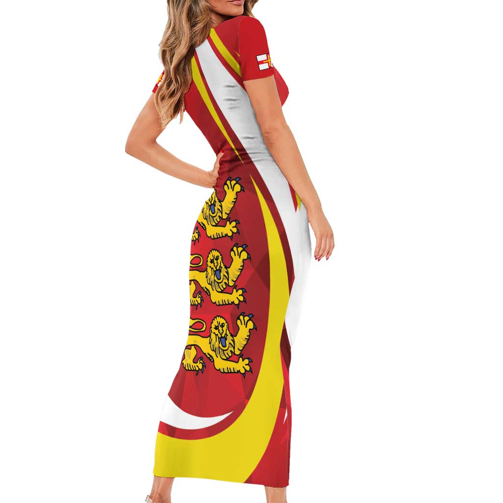 Guernsey Coat Of Arms Family Matching Short Sleeve Bodycon Dress and Hawaiian Shirt Sporty Style