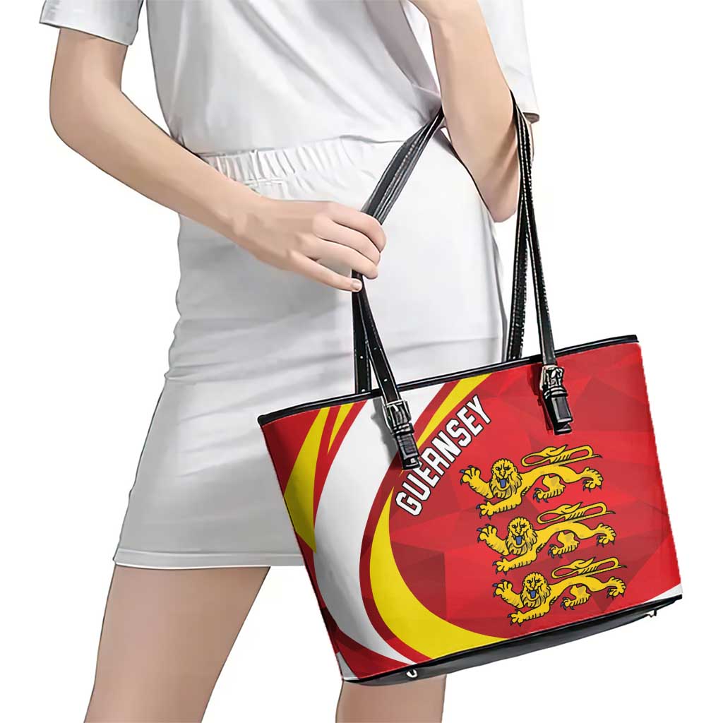 Guernsey Coat Of Arms Leather Tote Bag Sporty Style