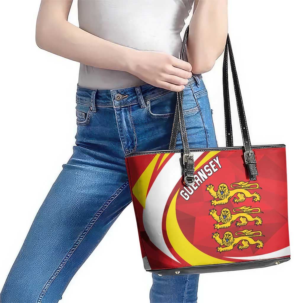 Guernsey Coat Of Arms Leather Tote Bag Sporty Style