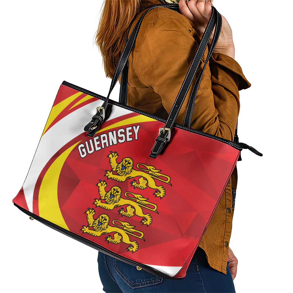 Guernsey Coat Of Arms Leather Tote Bag Sporty Style