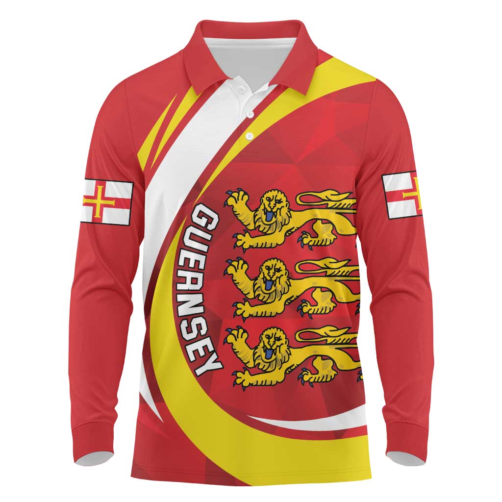 Guernsey Coat Of Arms Long Sleeve Polo Shirt Sporty Style