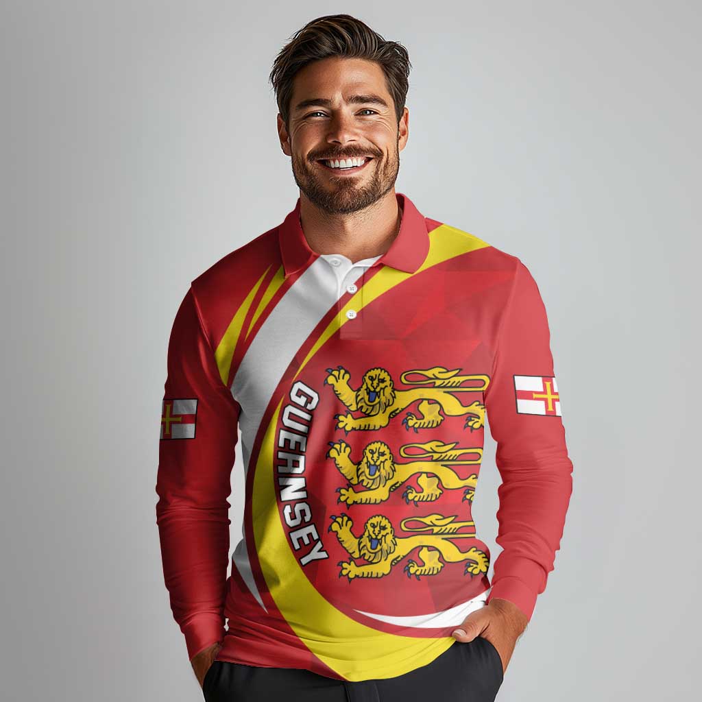 Guernsey Coat Of Arms Long Sleeve Polo Shirt Sporty Style