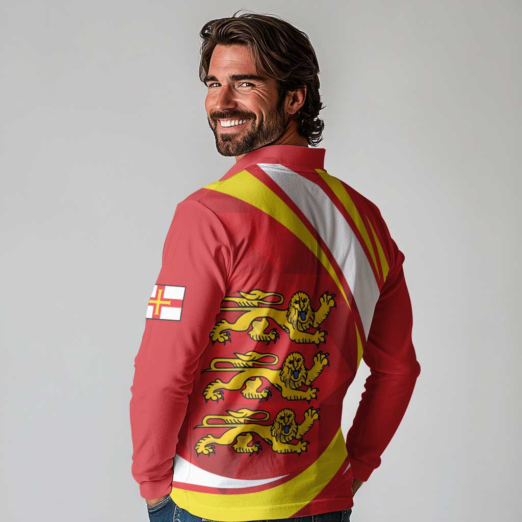 Guernsey Coat Of Arms Long Sleeve Polo Shirt Sporty Style