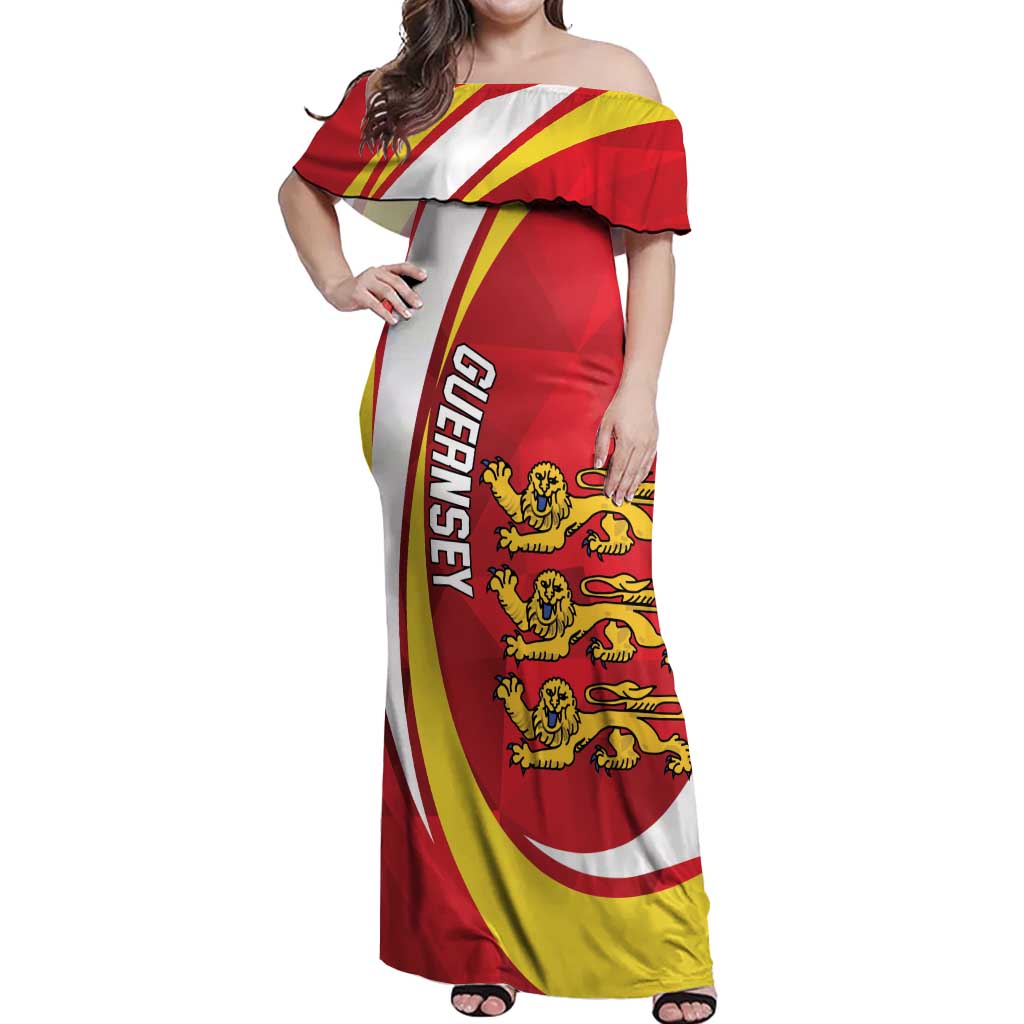 Guernsey Coat Of Arms Off Shoulder Maxi Dress Sporty Style