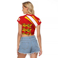 Guernsey Coat Of Arms Raglan Cropped T Shirt Sporty Style