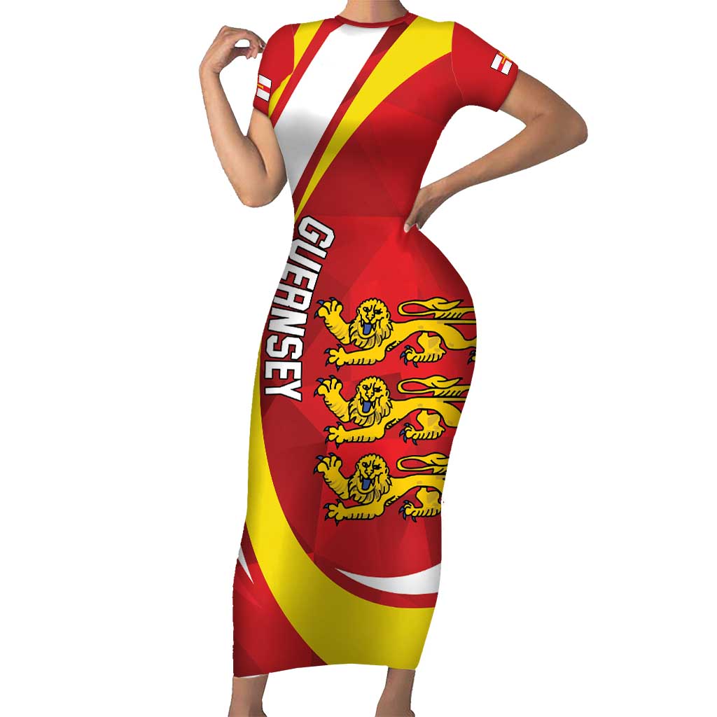 Guernsey Coat Of Arms Short Sleeve Bodycon Dress Sporty Style